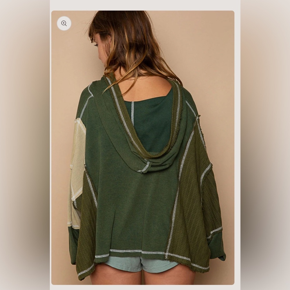 POL Raw Edge Full zip Hooded Sweatshirt Bohemian Oversized Chic , size M - Picture 10 of 12